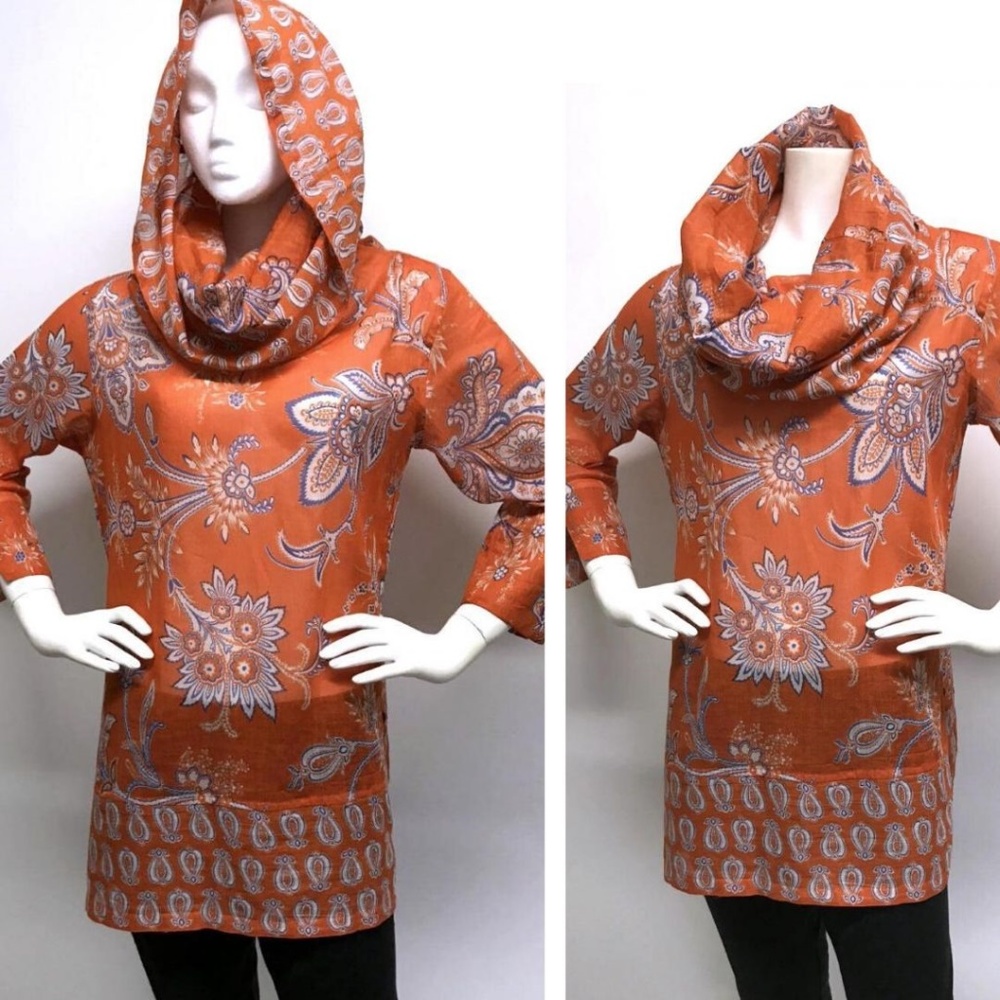GRETCHEN SCOTT Cotton Tunic Top HUGE COWL / HOOD M - Picture 1 of 8